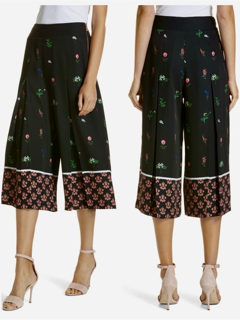 Ted Baker Kaytii Florence Black & Floral Wide Leg Culottes